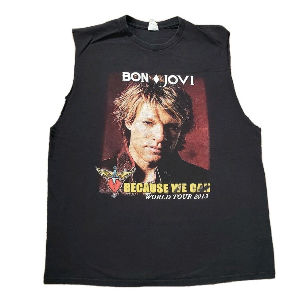 Bon Jovi 2013 Because We Can Tour Size XL Mens Sleeve Cut Faded Black Tank Top